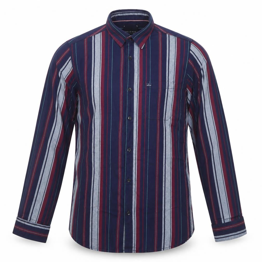 HELLO MAN Men's Blue Striped Long Sleeve Button-Up Cotton Shirt L