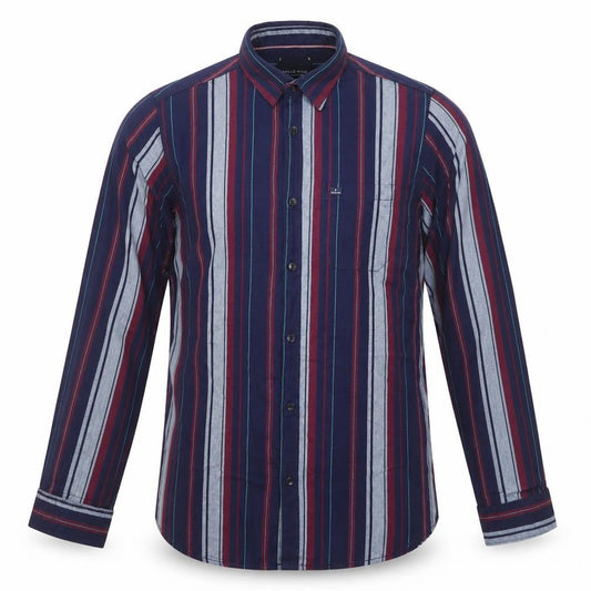HELLO MAN Men's Blue Striped Long Sleeve Button-Up Cotton Shirt L