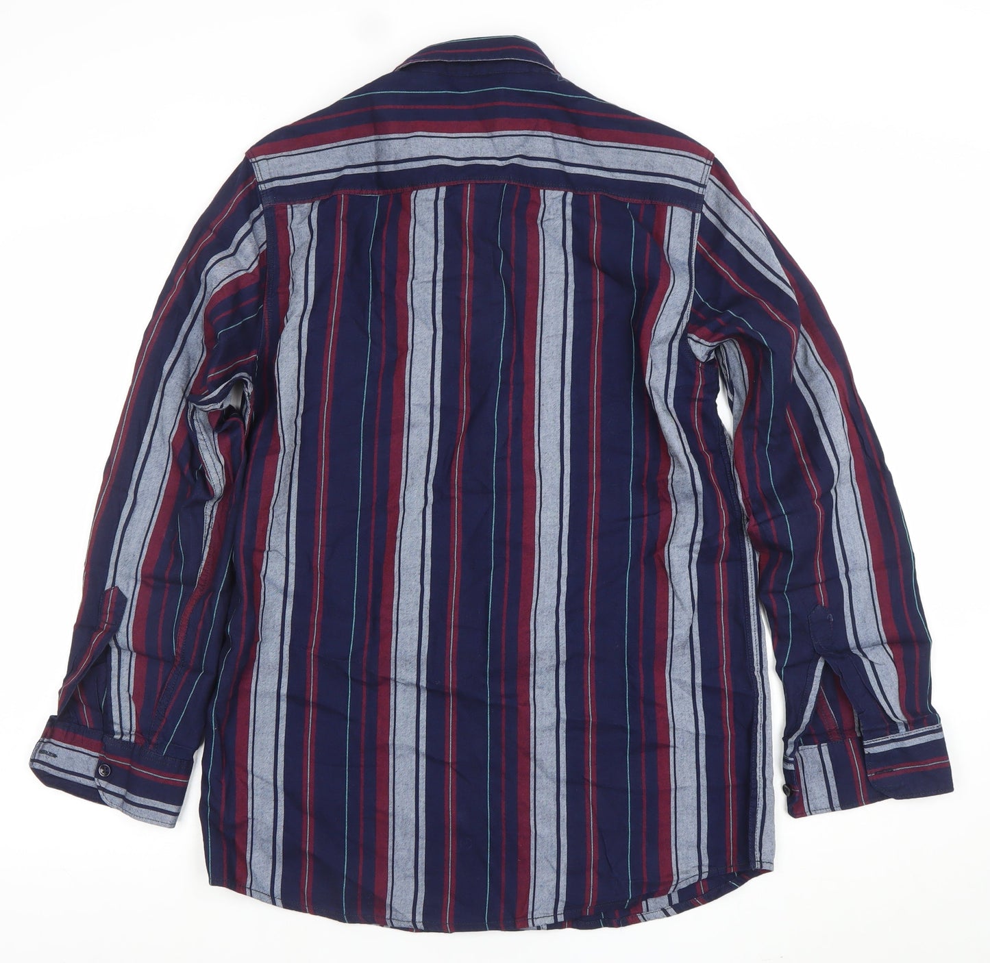 HELLO MAN Men's Blue Striped Long Sleeve Button-Up Cotton Shirt L