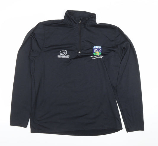 Rhino Men’s Black Rugby 1/4 Zip Pullover Top M UCD Dublin 2018