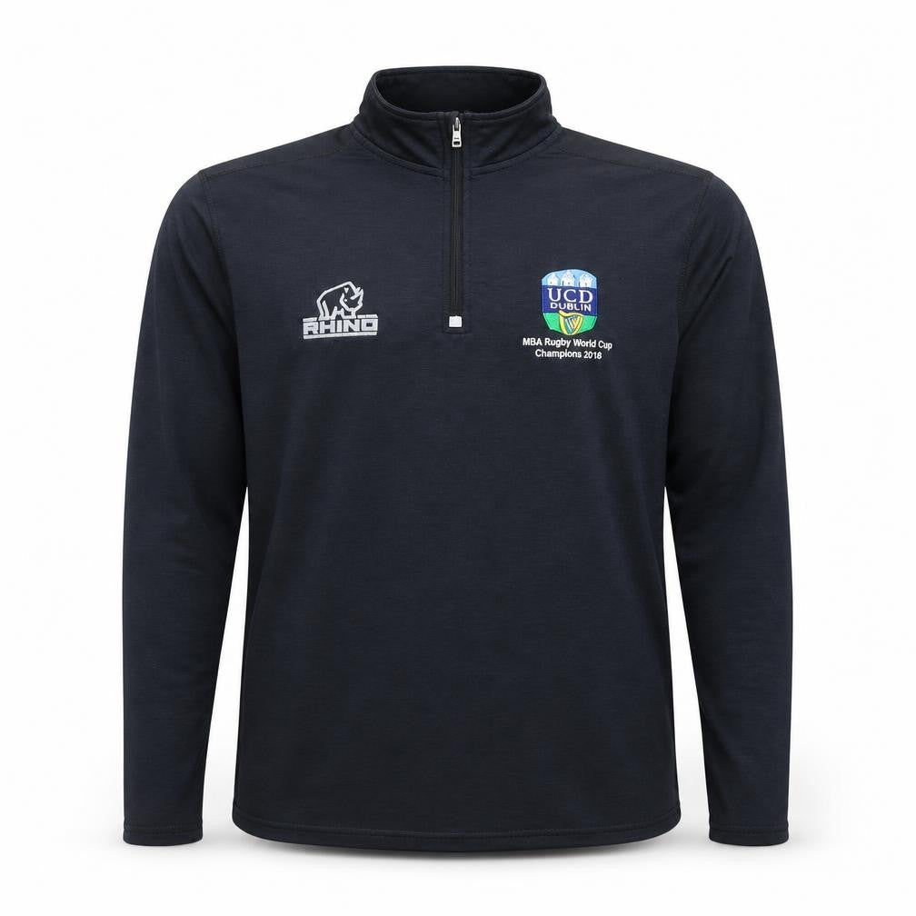 Rhino Men’s Black Rugby 1/4 Zip Pullover Top M UCD Dublin 2018