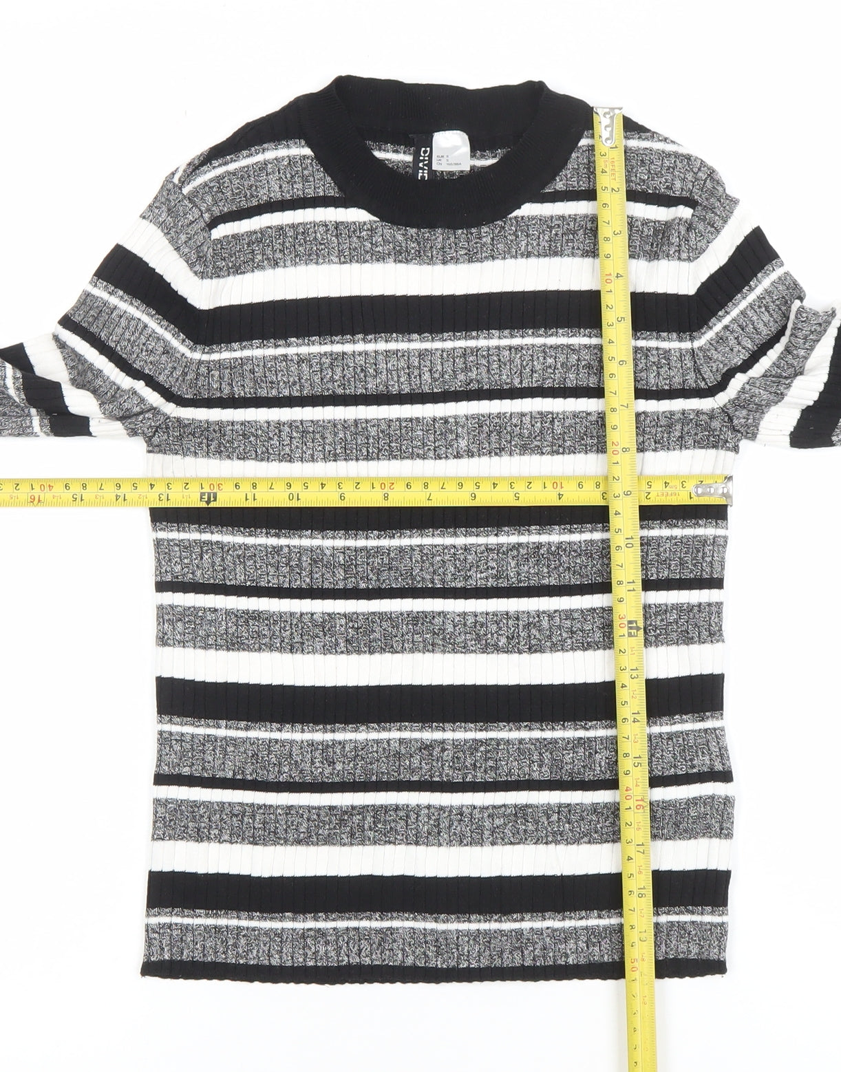 H&M Divided Women’s Black Striped Rib Knit Pullover Jumper Size S