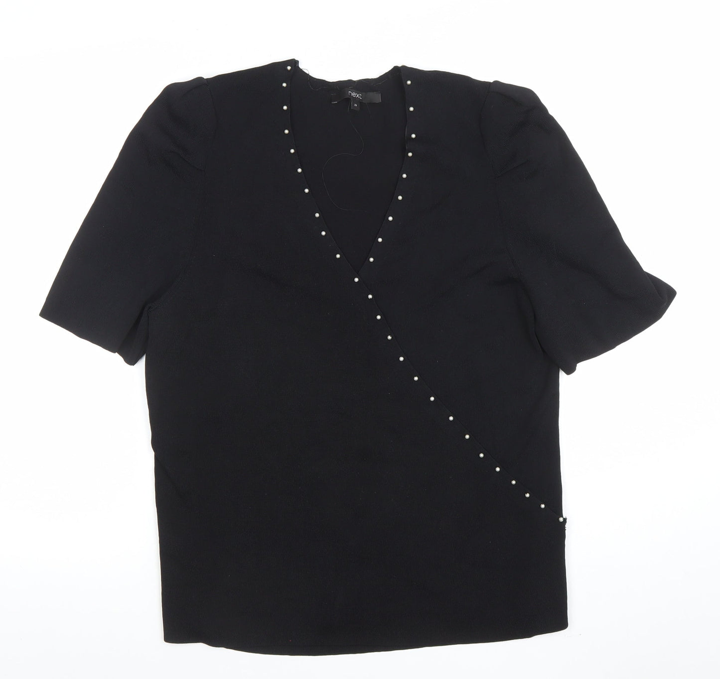 Next Women's Black Beaded Wrap V-Neck Blouse Size 20