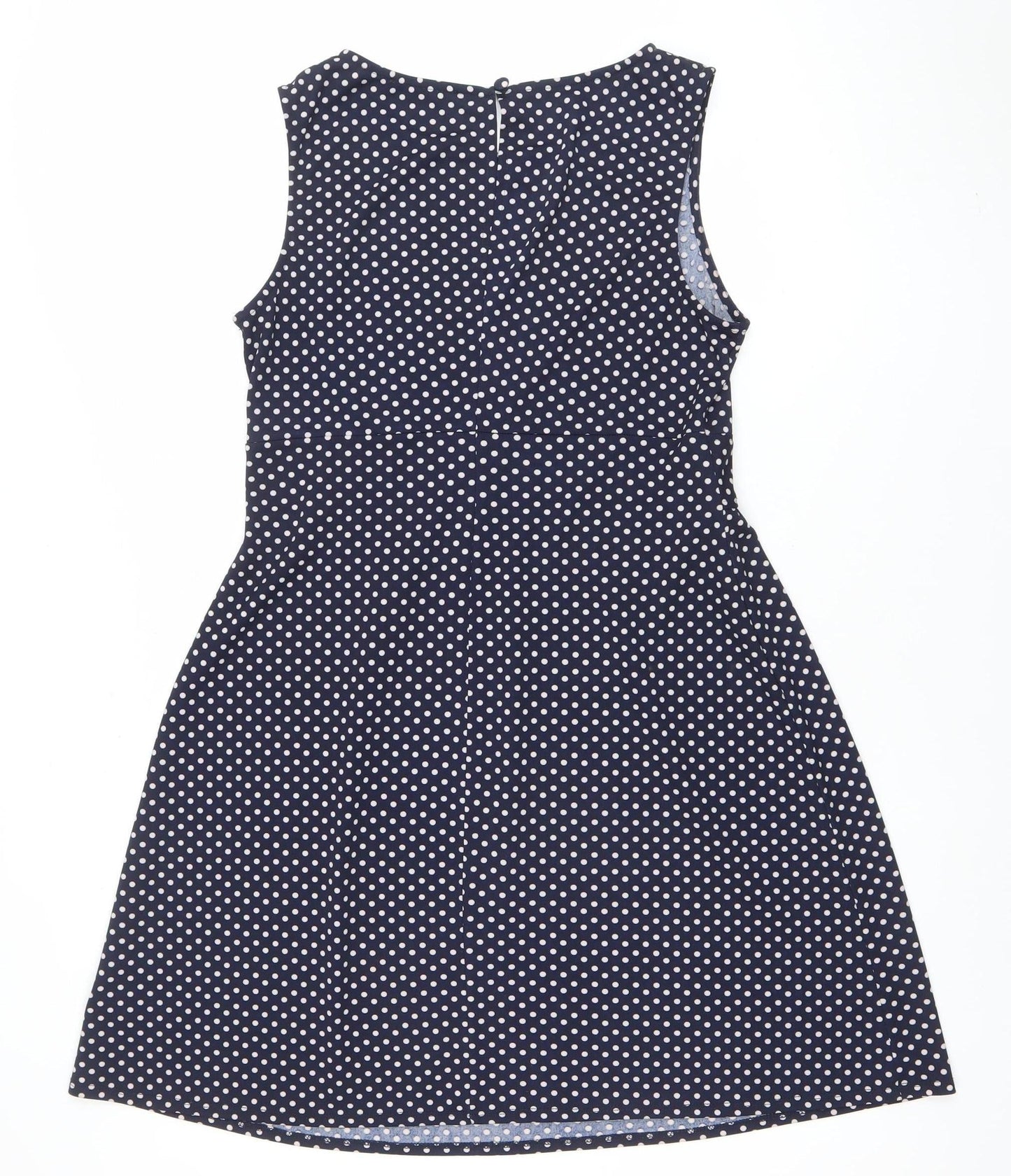 Oasis Womens Blue Polka Dot Sleeveless A-Line Dress L