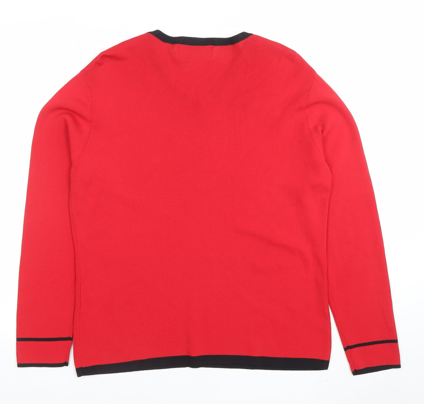 Jan Eva Women Red V-Neck Long Sleeve Pullover Jumper Size 16
