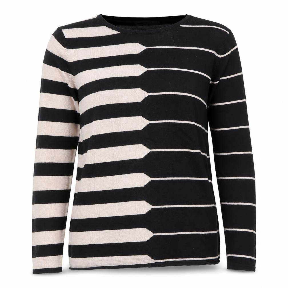 Annabelle Womens Black Beige Striped Long Sleeve Pullover Jumper Size S