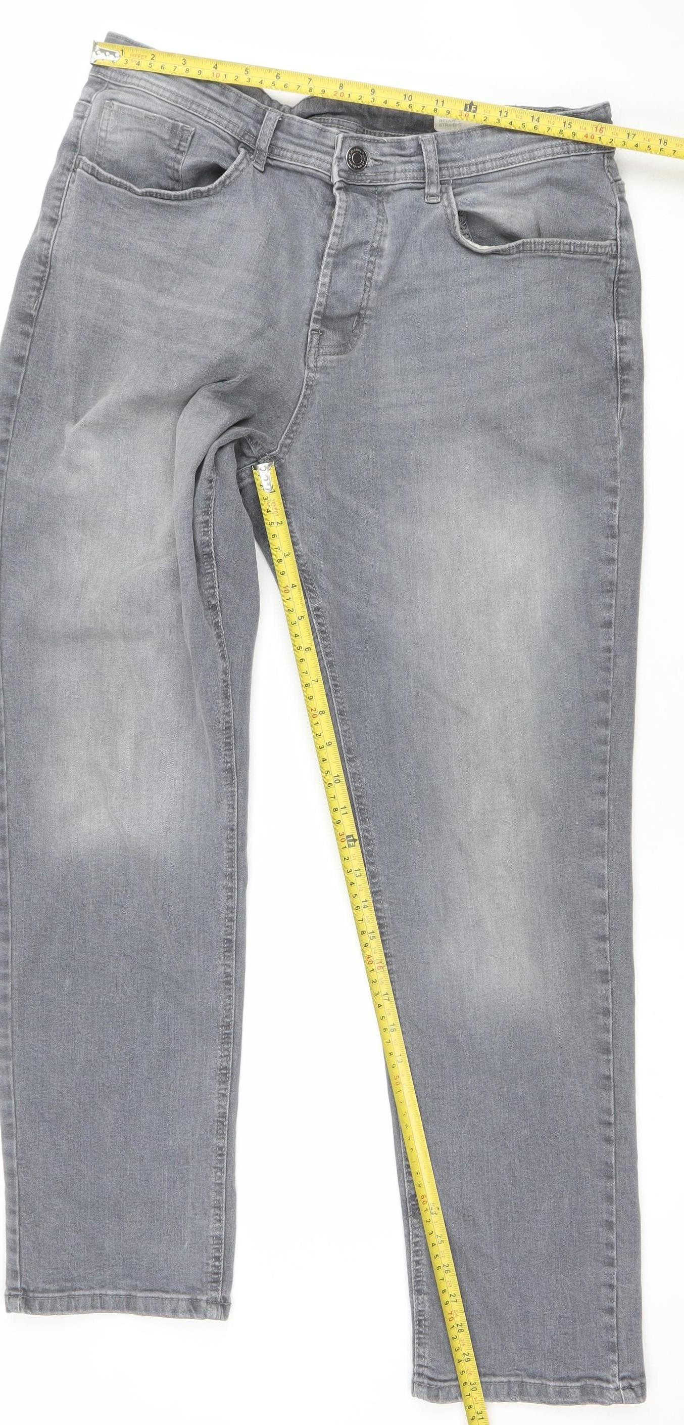 Denim Co Men's Grey Relaxed Straight Jeans W34 L32