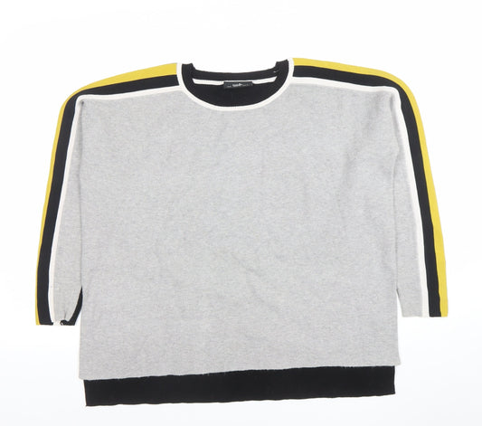 Wallis Women’s Grey Black Yellow Stripe Crew Neck Pullover Jumper M