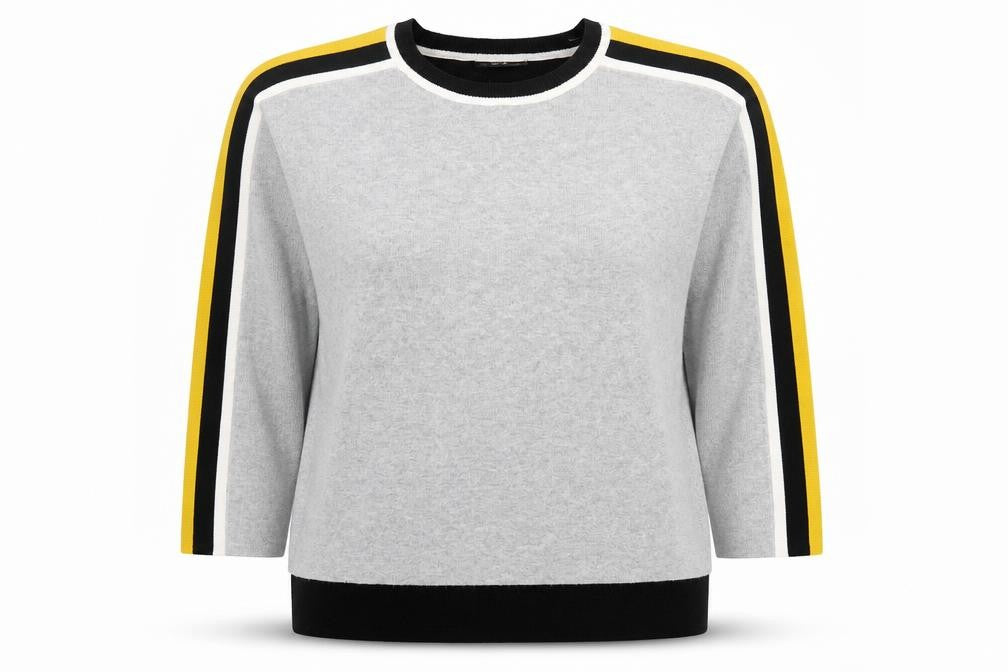 Wallis Women’s Grey Black Yellow Stripe Crew Neck Pullover Jumper M