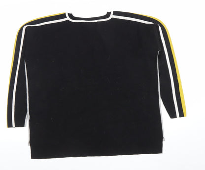 Wallis Women’s Grey Black Yellow Stripe Crew Neck Pullover Jumper M
