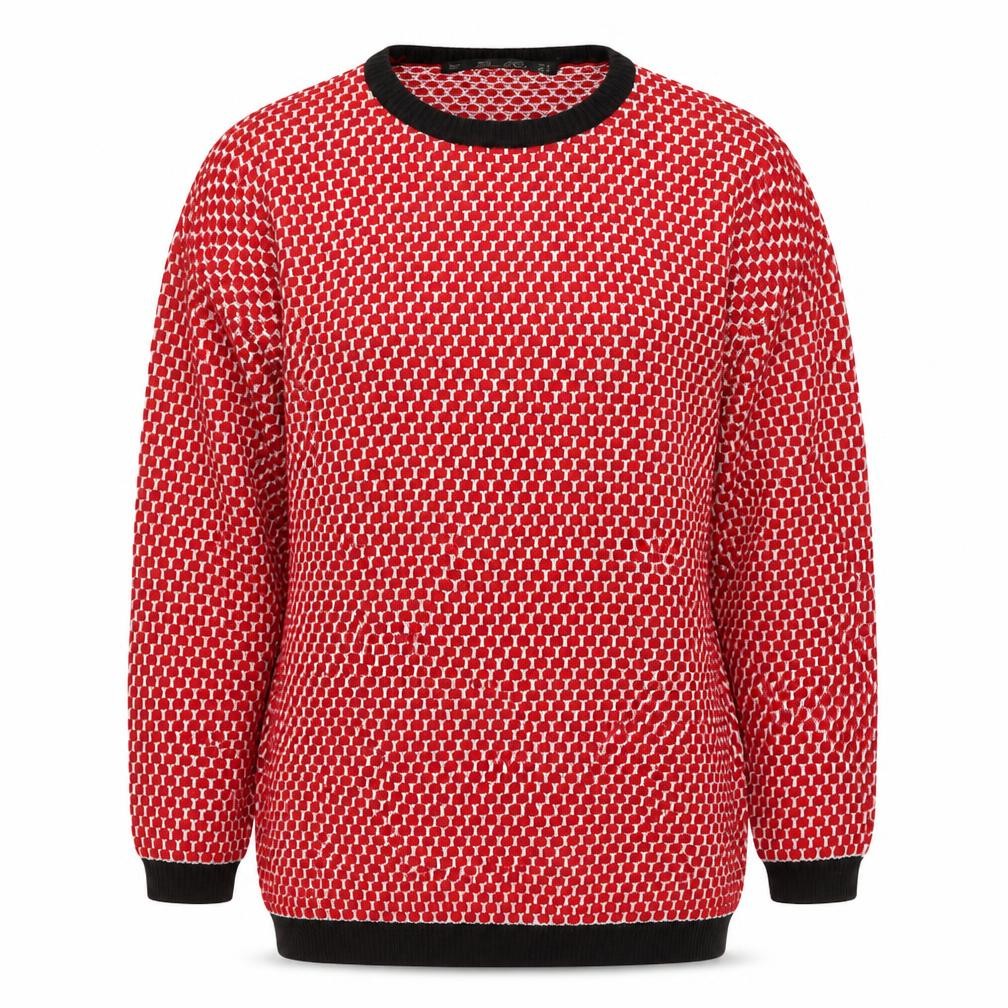 Zara Women Red Geometric Knit Crew Neck Pullover Jumper Size 8