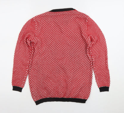 Zara Women Red Geometric Knit Crew Neck Pullover Jumper Size 8
