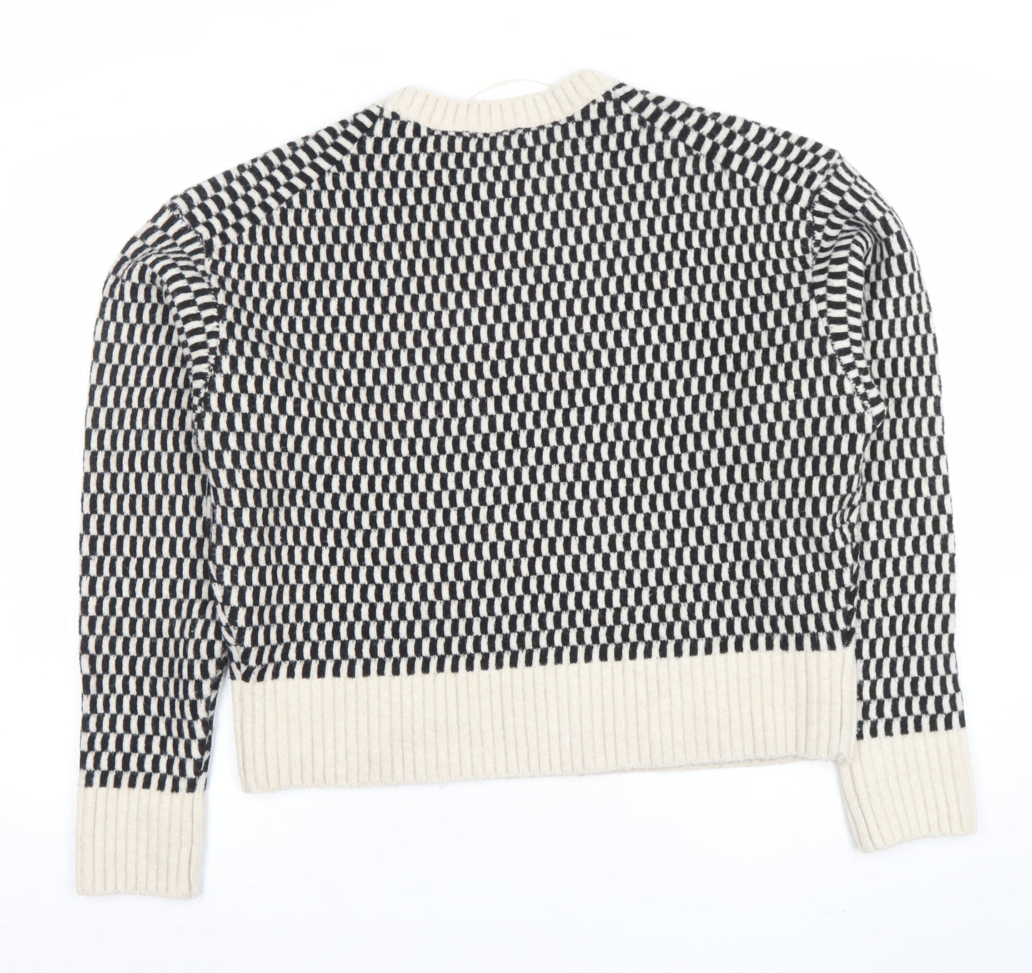 Yisho Women’s Black & White Knit Geometric Crew Neck Jumper Size L