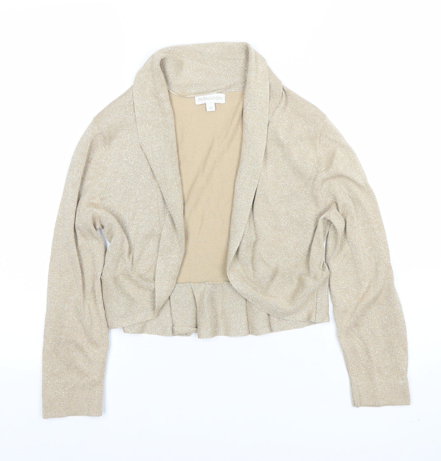 Monsoon Womens Beige Glitter Open Cardigan Size M