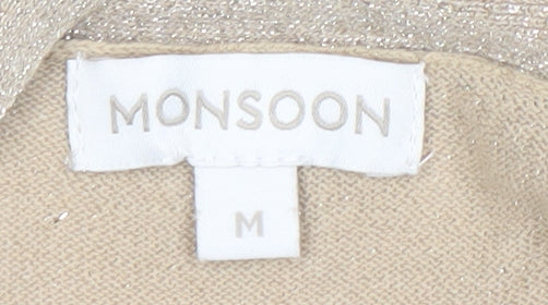 Monsoon Womens Beige Glitter Open Cardigan Size M