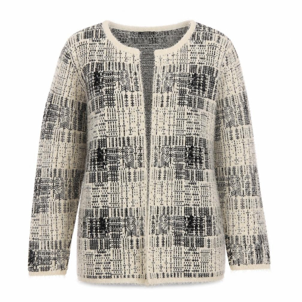 Roman Womens Grey Check Open-Knit Longline Cardigan Size 12