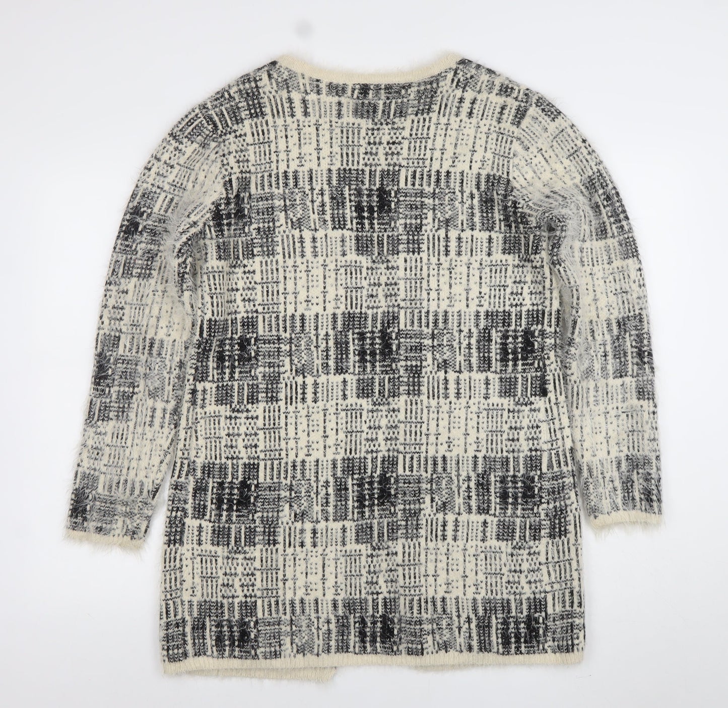 Roman Womens Grey Check Open-Knit Longline Cardigan Size 12