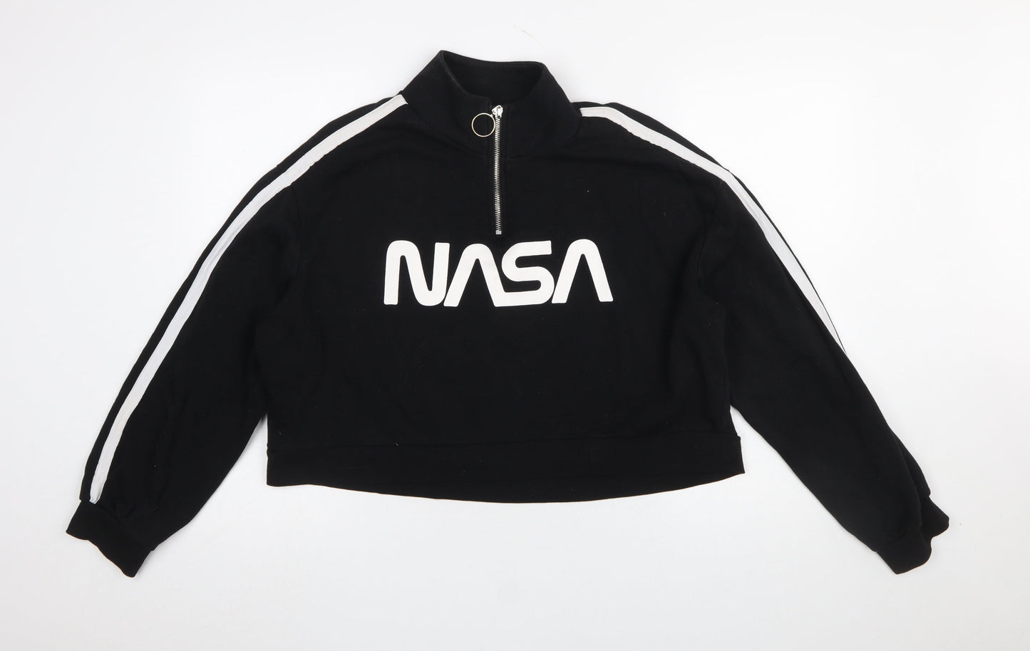 H&M Divided NASA Black 1/4 Zip Sweatshirt Women L Cotton Blend