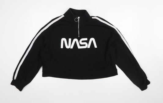 H&M Divided NASA Black 1/4 Zip Sweatshirt Women L Cotton Blend
