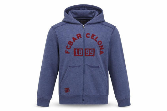 Front view of FC Barcelona Men's Blue Full Zip Hoodie, size L, Sportswear