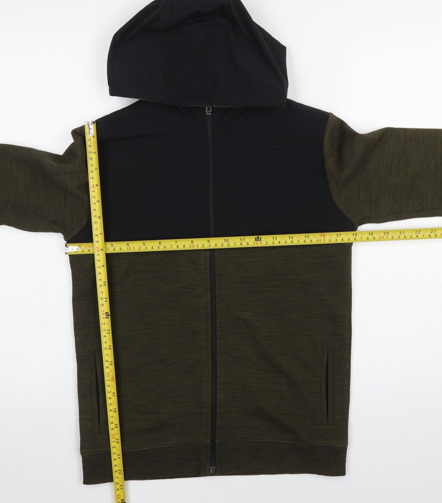 Marks and Spencer Boys Green Hooded Full Zip Colourblock Jacket 12-13 Years