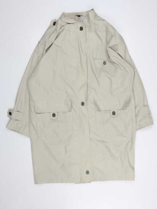 House of Fraser Women Beige Overcoat Size 14 Lined Button Twill Cotton Blend