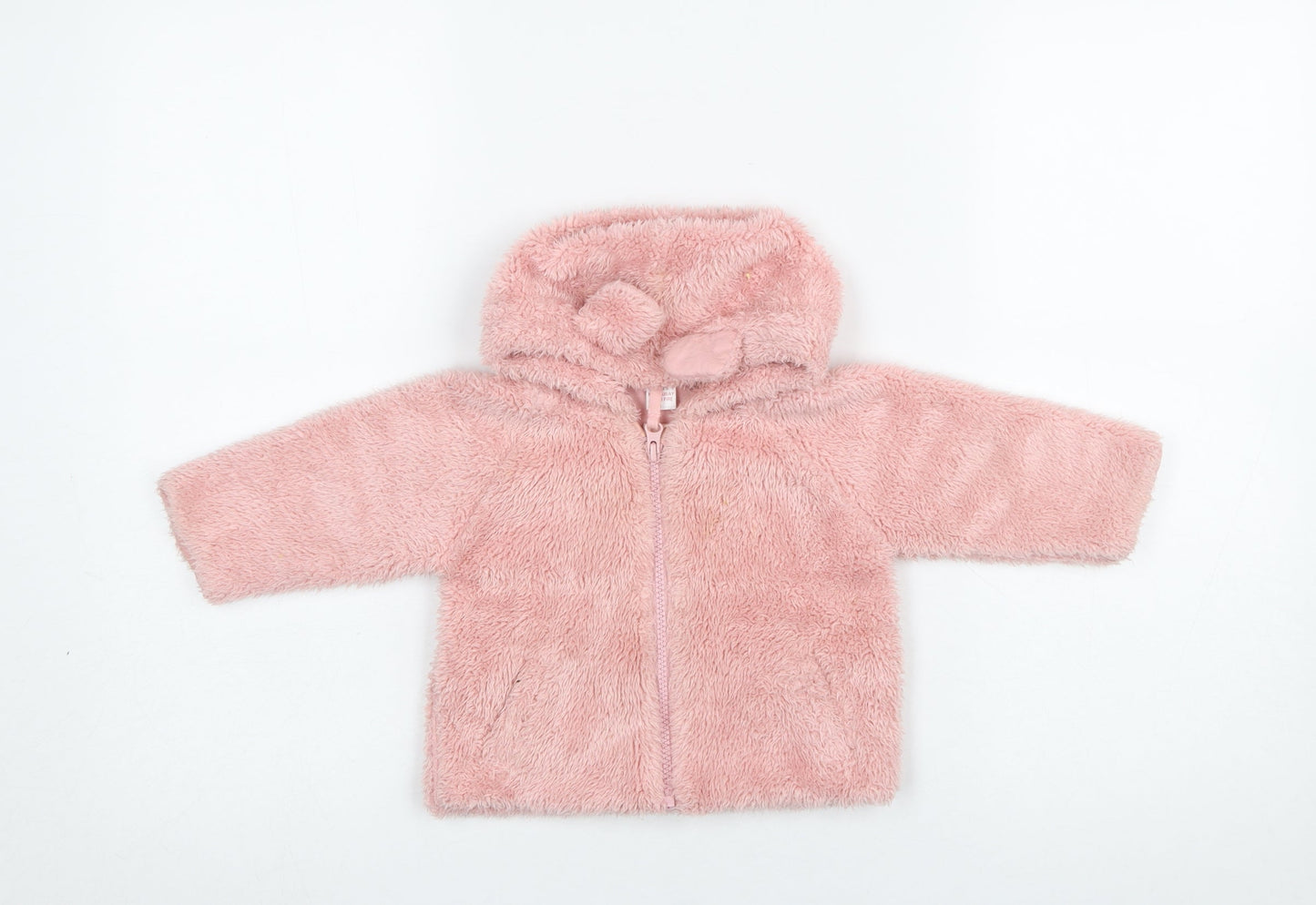 Next Girls Pink Faux Fur Hooded Jacket 6-9 Months Lined Winter Coat