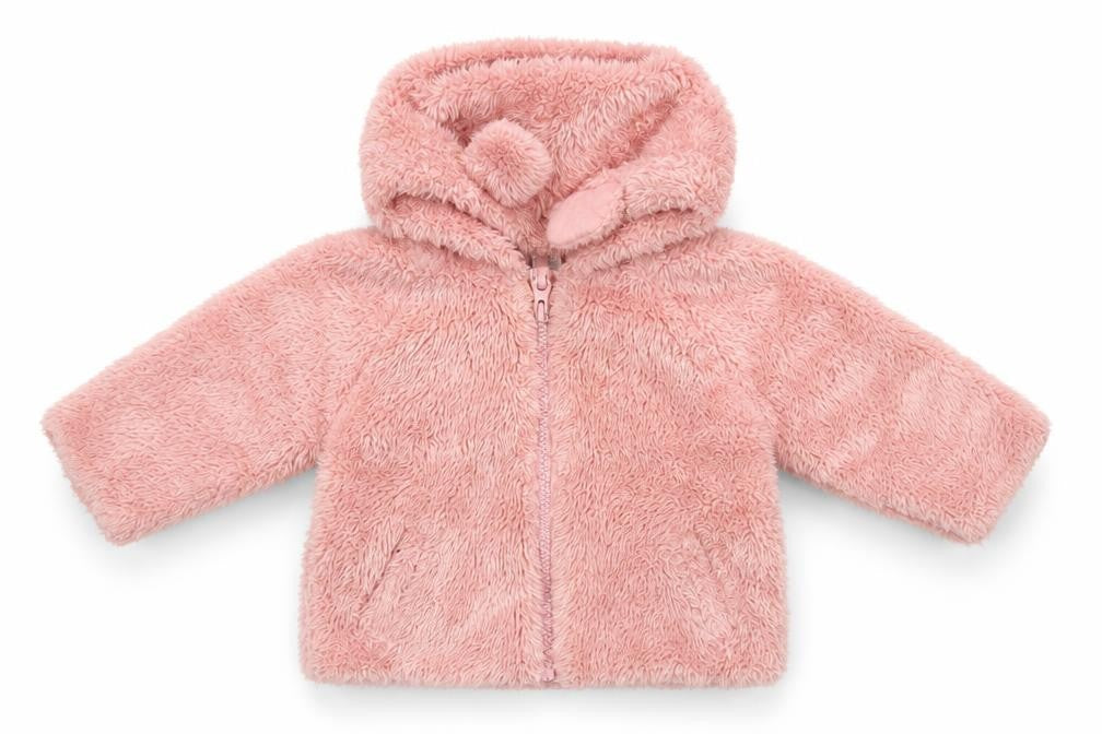 Next Girls Pink Faux Fur Hooded Jacket 6-9 Months Lined Winter Coat