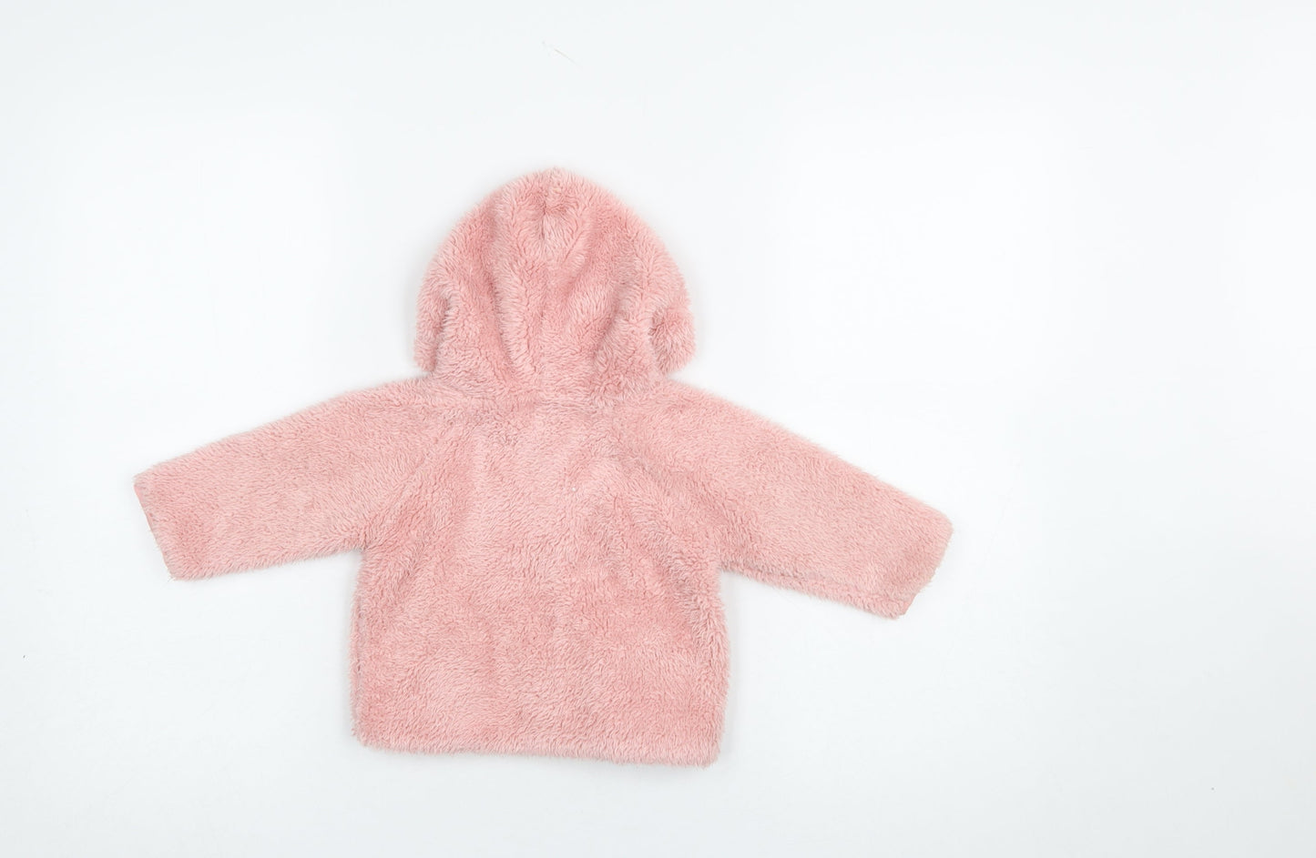 Next Girls Pink Faux Fur Hooded Jacket 6-9 Months Lined Winter Coat