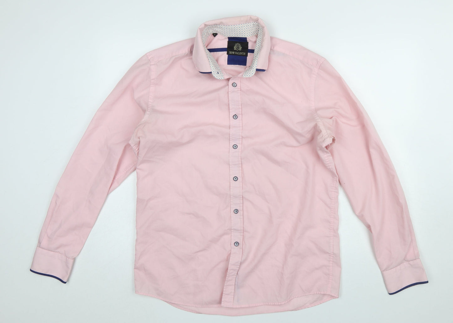 Silvio Valentin Men's Pink Slim Fit Long Sleeve Cotton Button-Up Shirt Size L