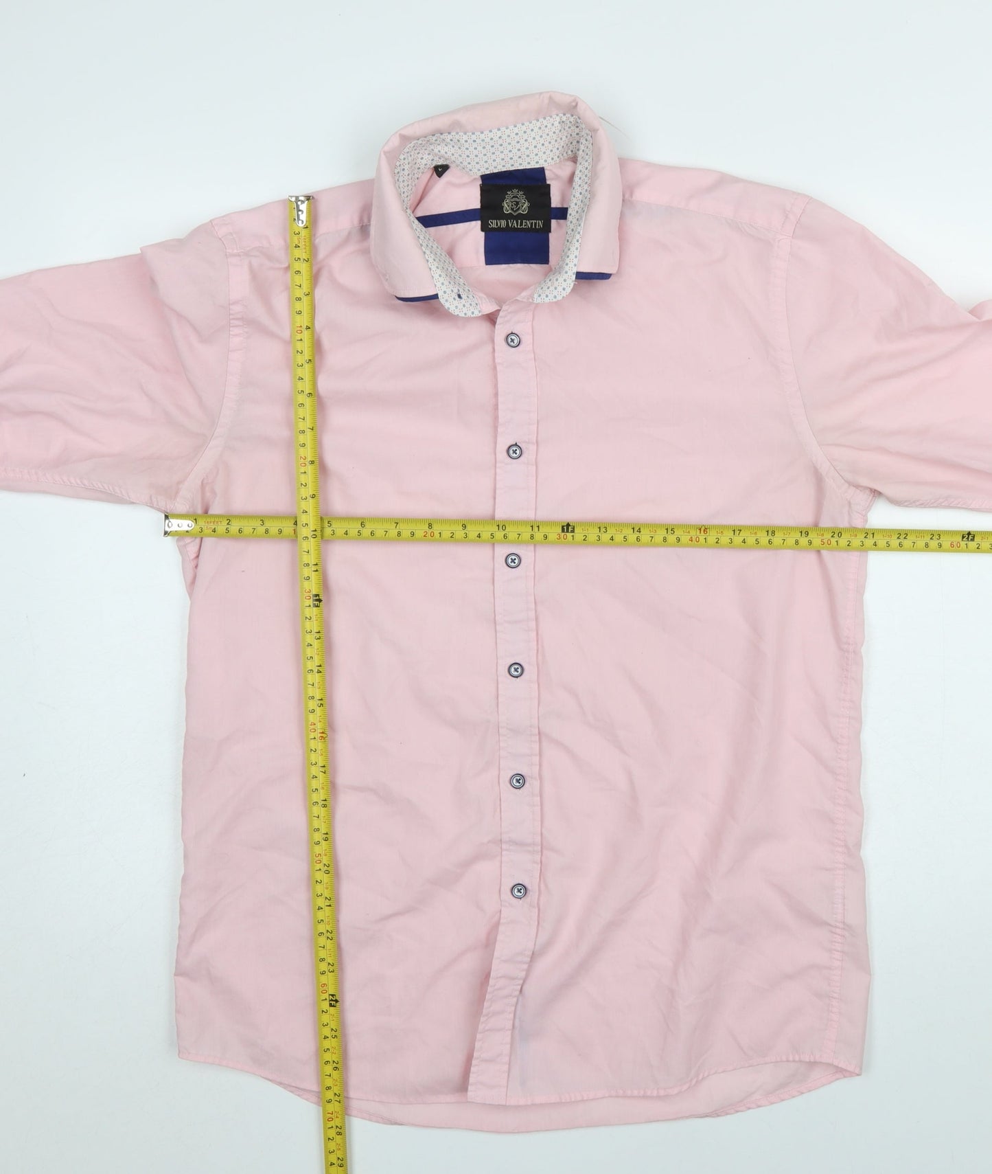 Silvio Valentin Men's Pink Slim Fit Long Sleeve Cotton Button-Up Shirt Size L