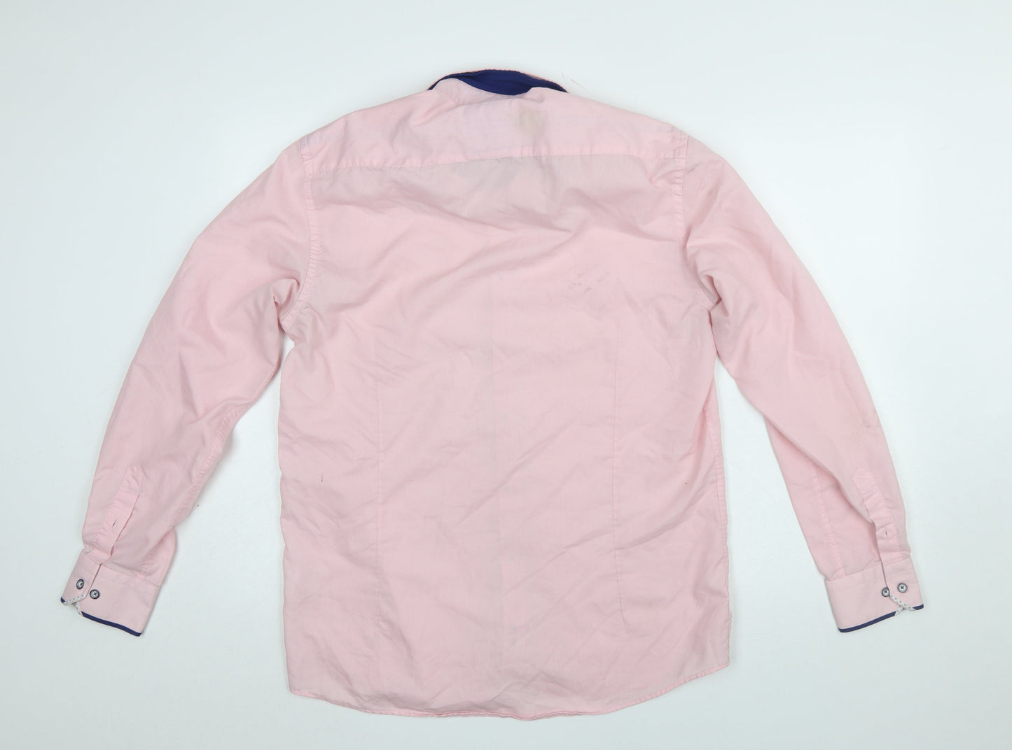Silvio Valentin Men's Pink Slim Fit Long Sleeve Cotton Button-Up Shirt Size L