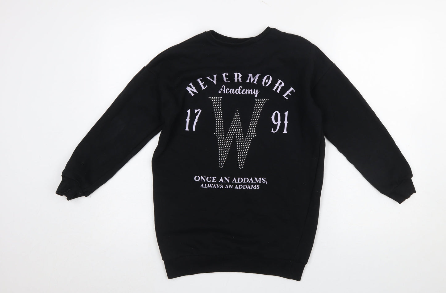 Wednesday Girls Black Rhinestone Nevermore Sweatshirt 10-11 Years