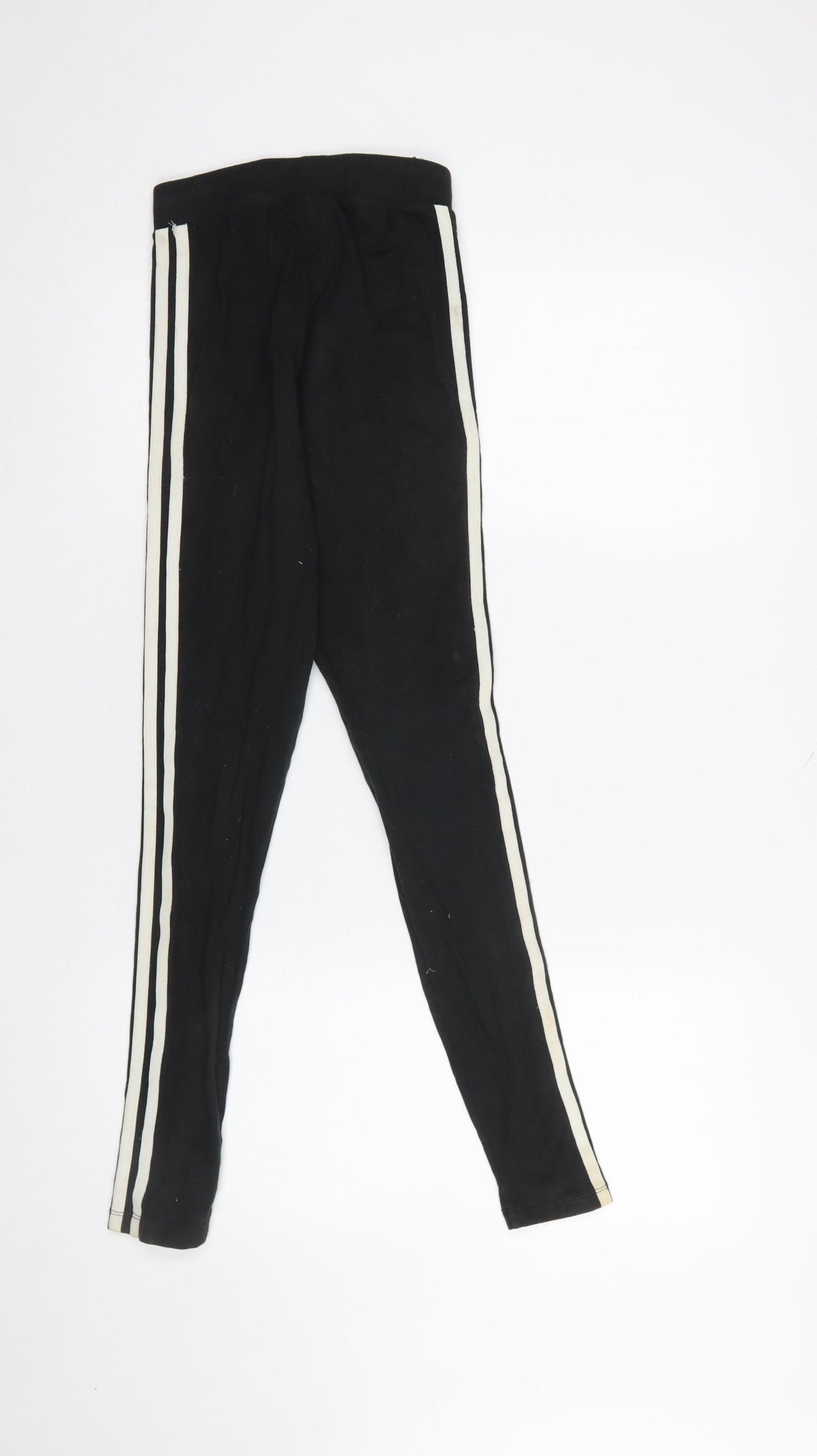 Adidas Women Black Leggings Size 4 Athletic 3-Stripes Cotton Blend