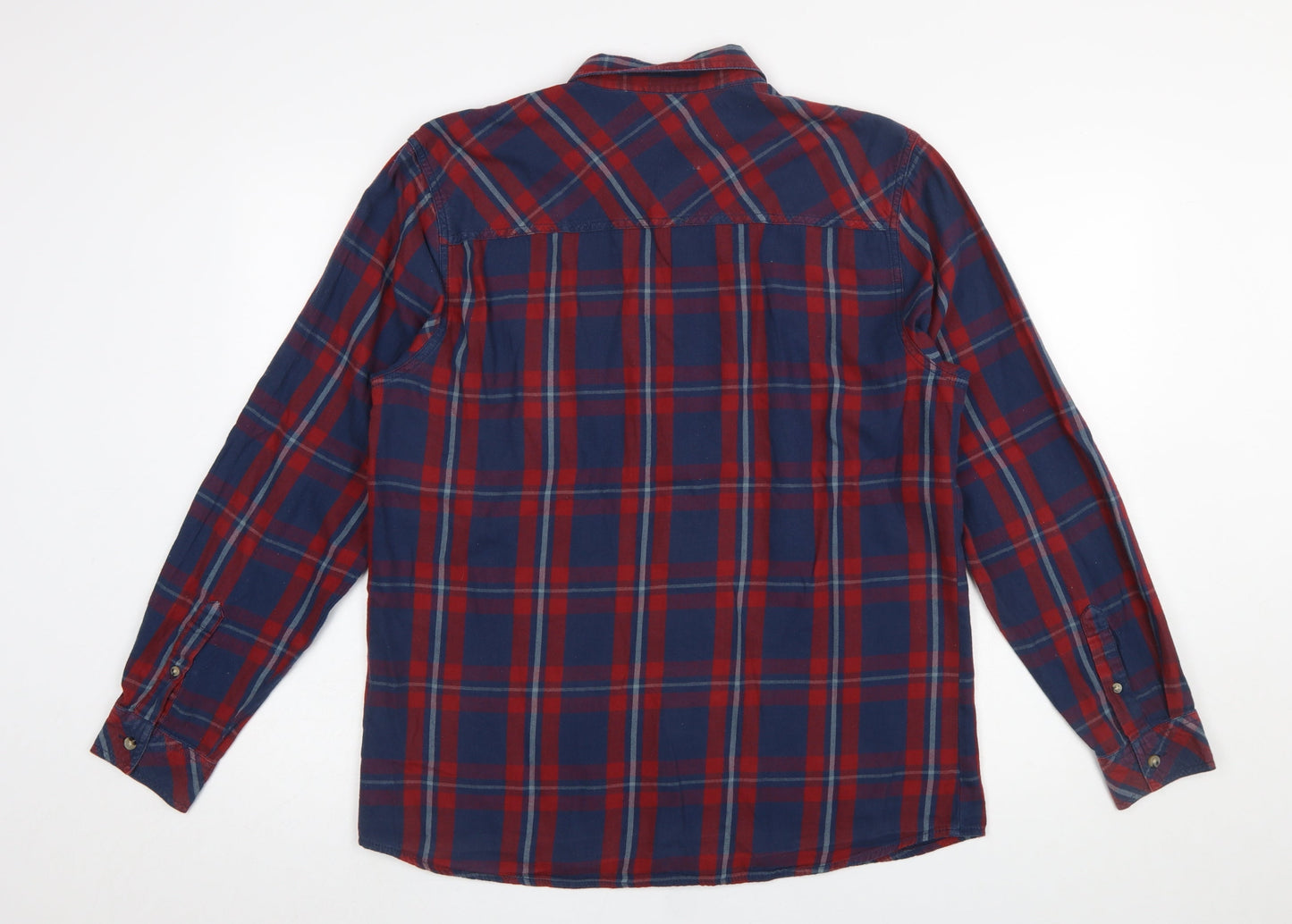 Peacocks Men’s Red Blue Check Long Sleeve Regular Fit Cotton Shirt L