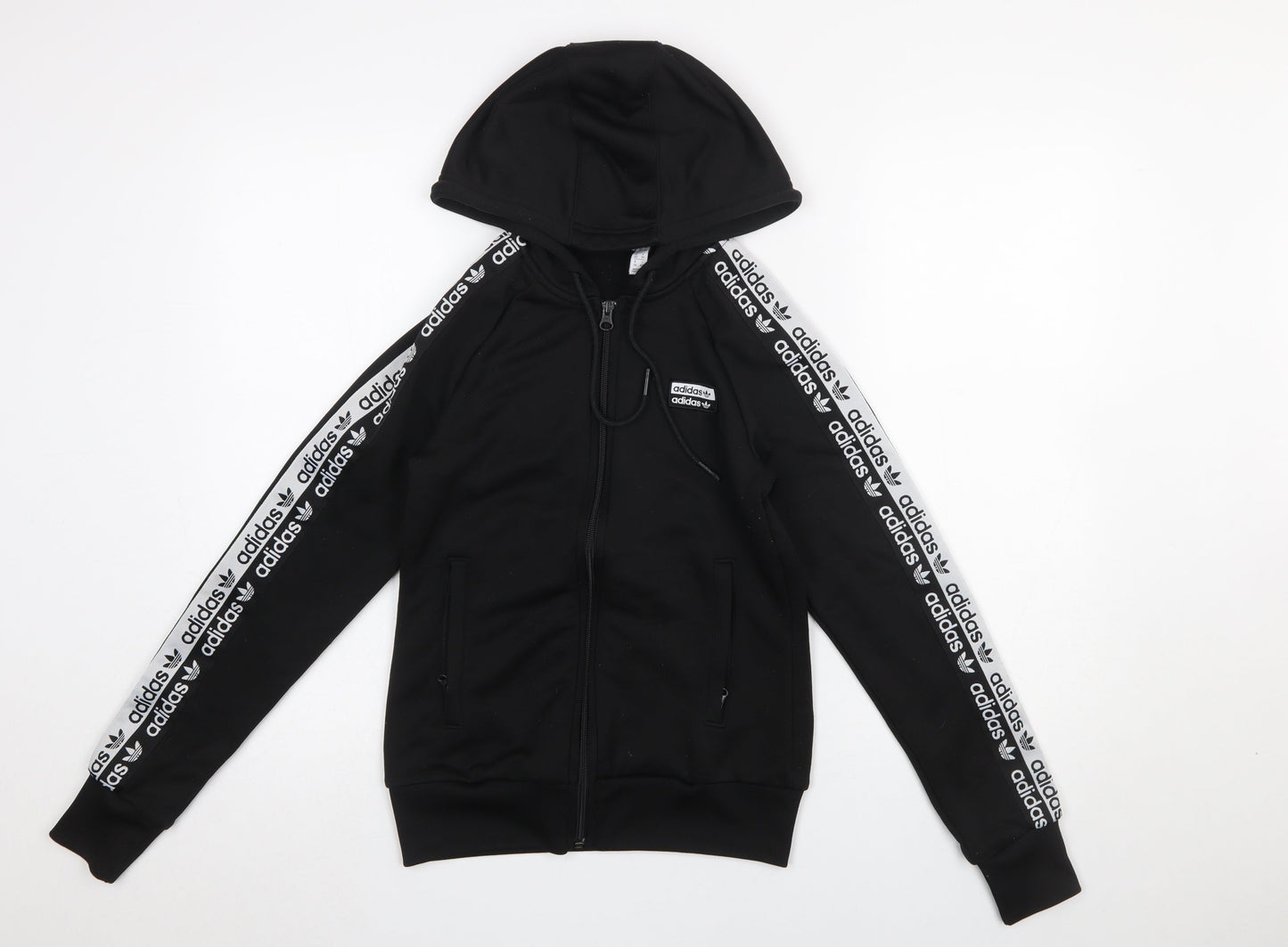 Adidas Women Black Full Zip Hoodie Size 8 Polyester Hooded