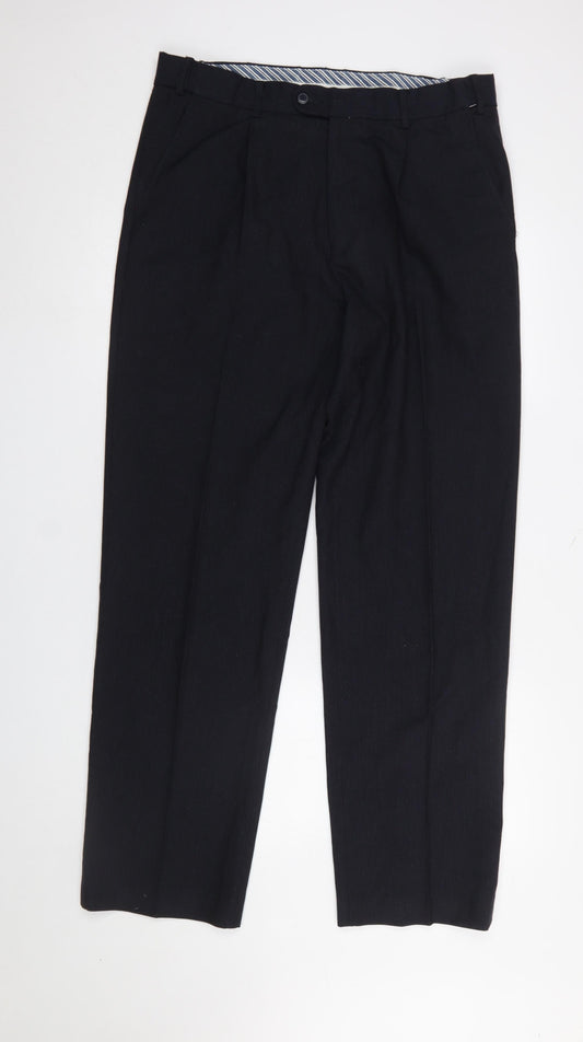 Dunnes Men's Black Pleated Dress Trousers 36W 33L Classic Fit