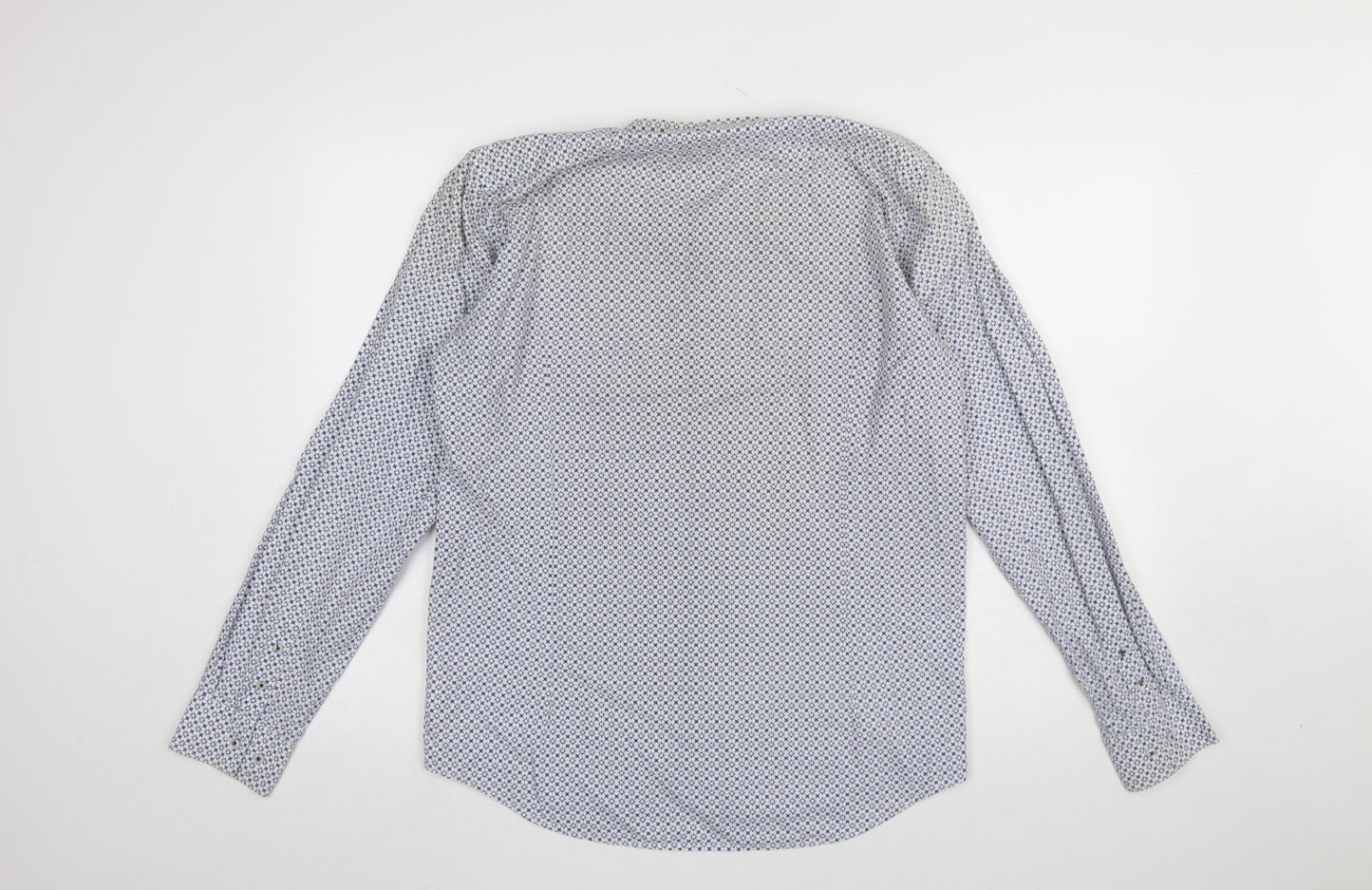 Guide London Men's Blue Geometric Slim Fit Long Sleeve Cotton Shirt Size L