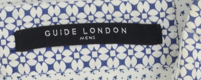 Guide London Men's Blue Geometric Slim Fit Long Sleeve Cotton Shirt Size L