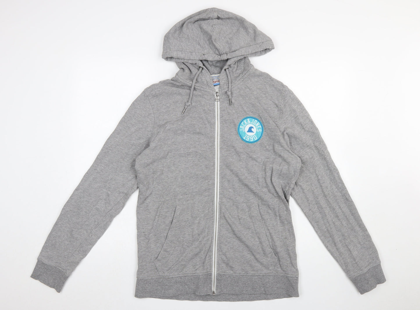 Jack & Jones Men's Grey Full Zip Hoodie Medium Cotton Blend