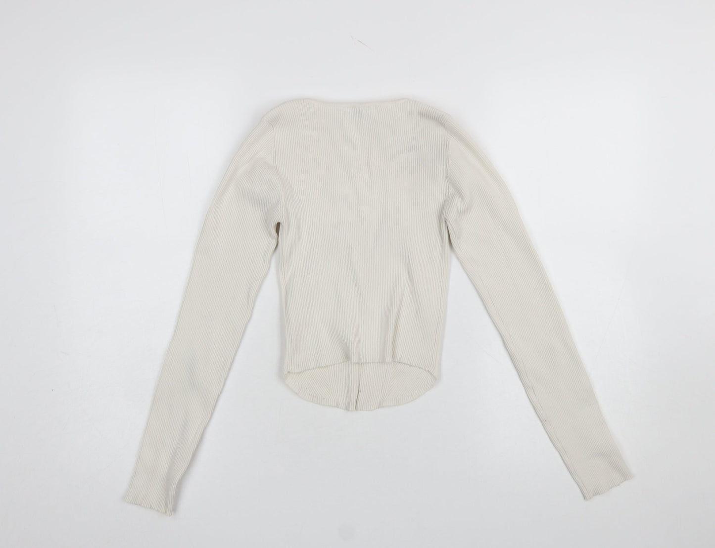 Stradivarius Women’s Ivory Long Sleeve Cropped Knit Blouse Size S