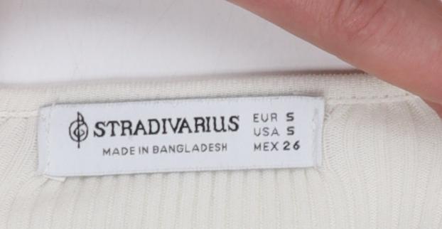 Stradivarius Women’s Ivory Long Sleeve Cropped Knit Blouse Size S