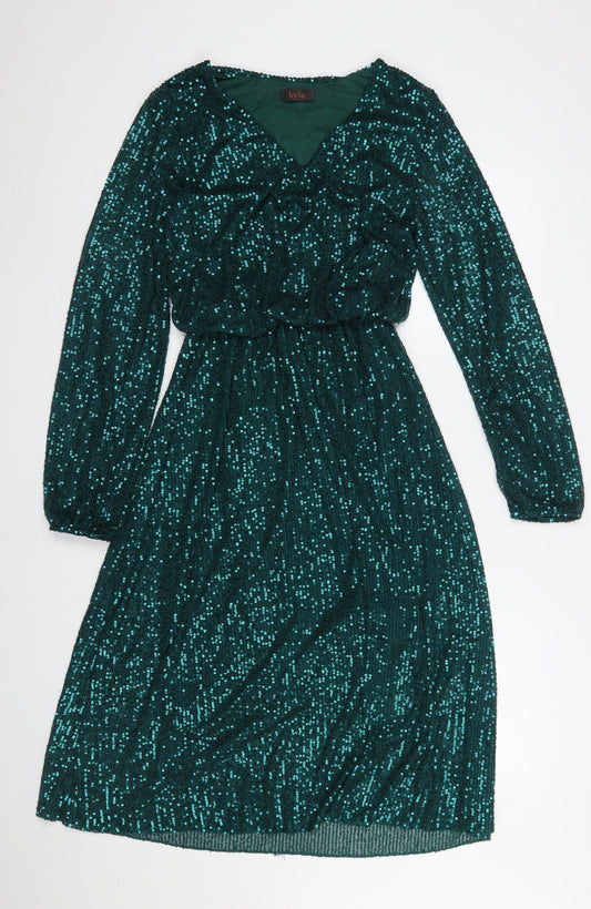 Kyla Women's Green Sequin Long Sleeve Fit & Flare Party Dress Size S