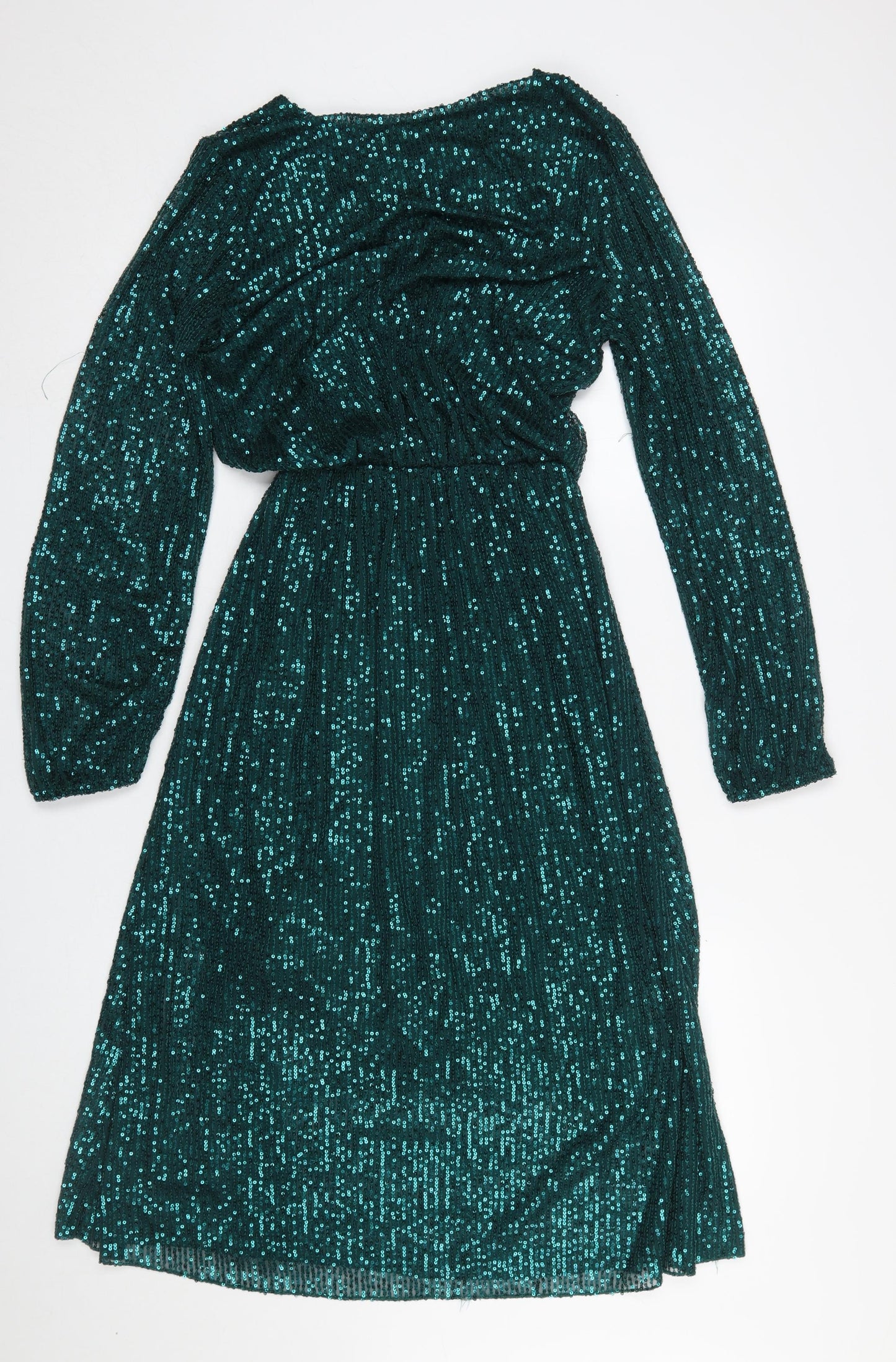 Kyla Women's Green Sequin Long Sleeve Fit & Flare Party Dress Size S