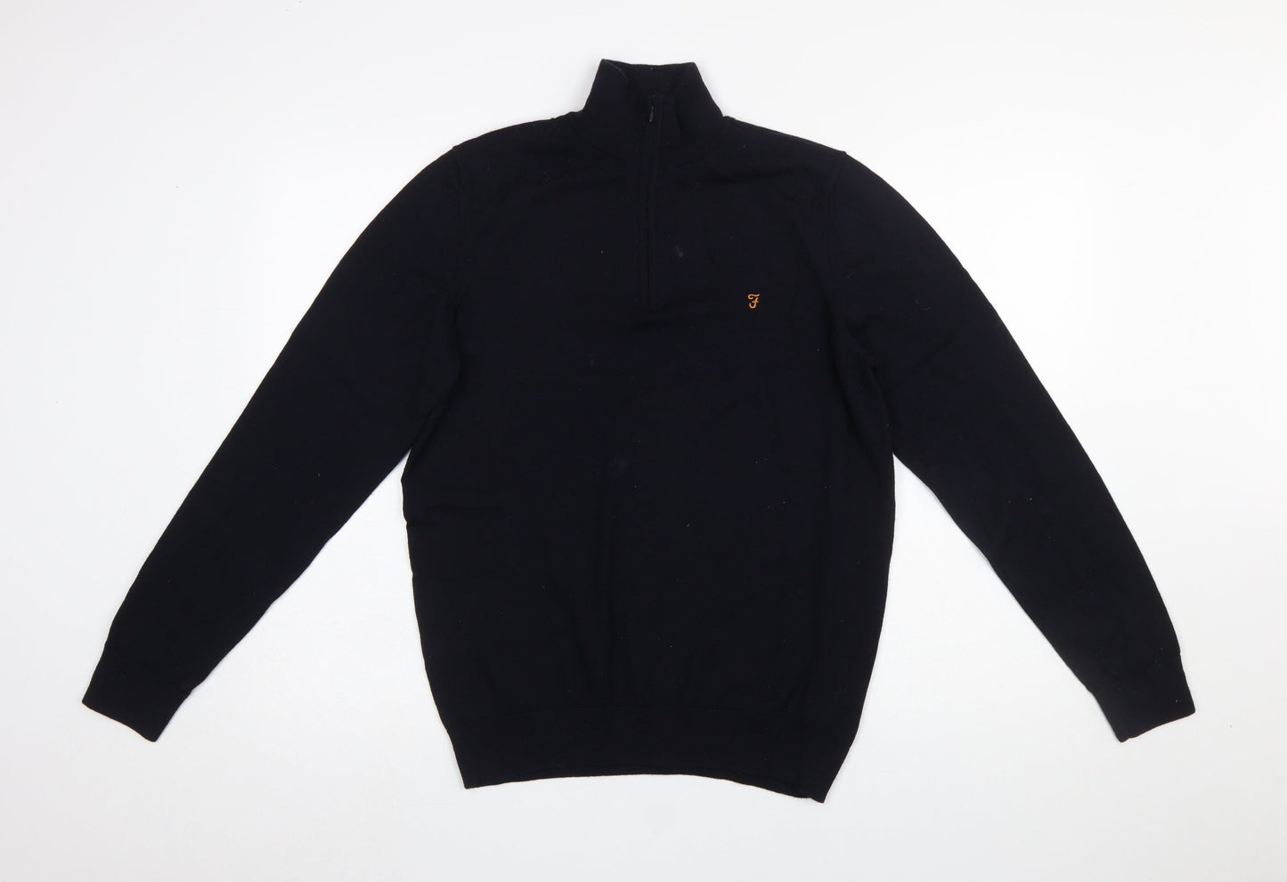 Farah Men's Black Merino Wool 1/4 Zip Jumper M