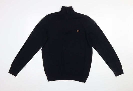 Farah Men's Black Merino Wool 1/4 Zip Jumper M