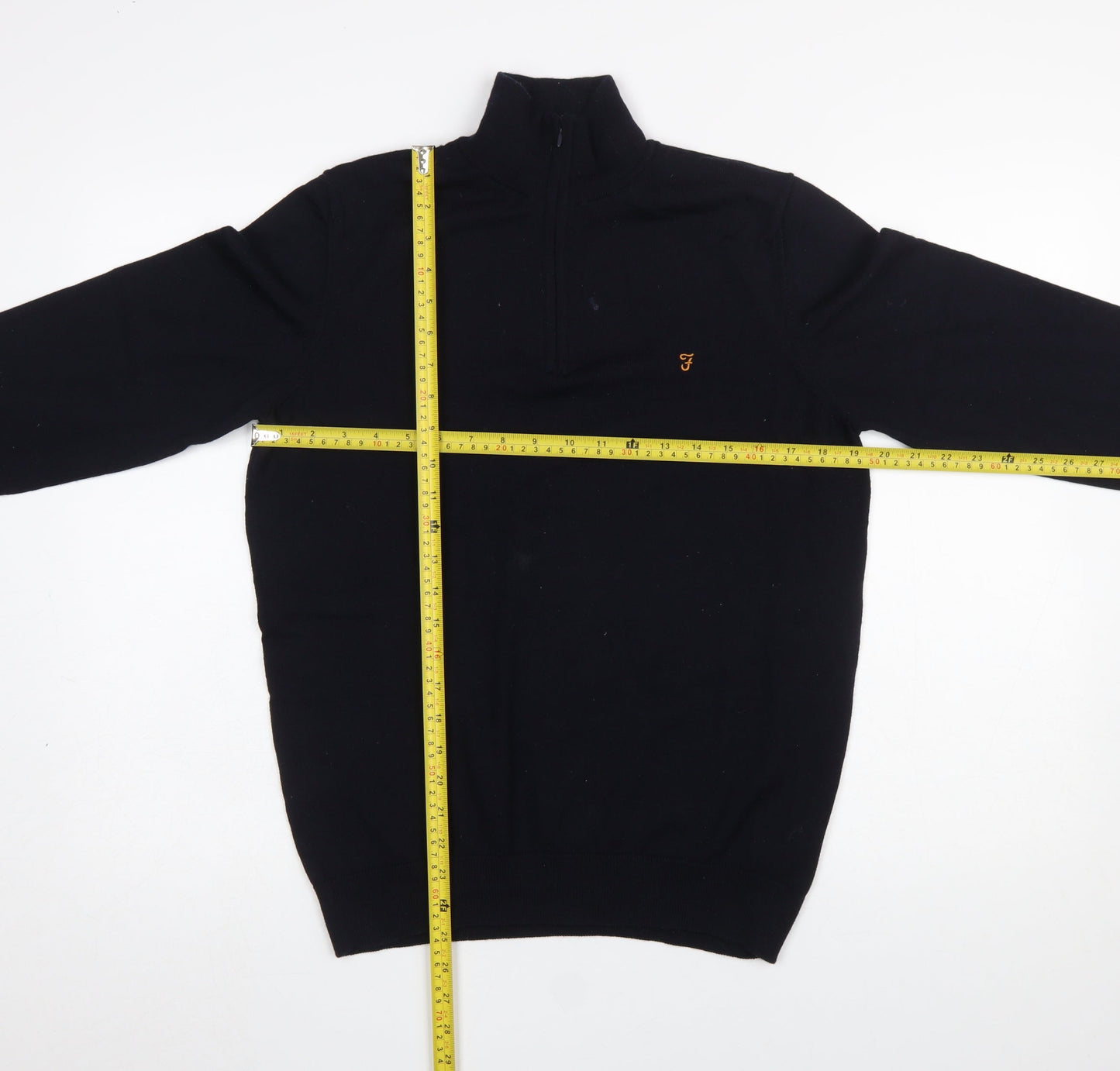 Farah Men's Black Merino Wool 1/4 Zip Jumper M