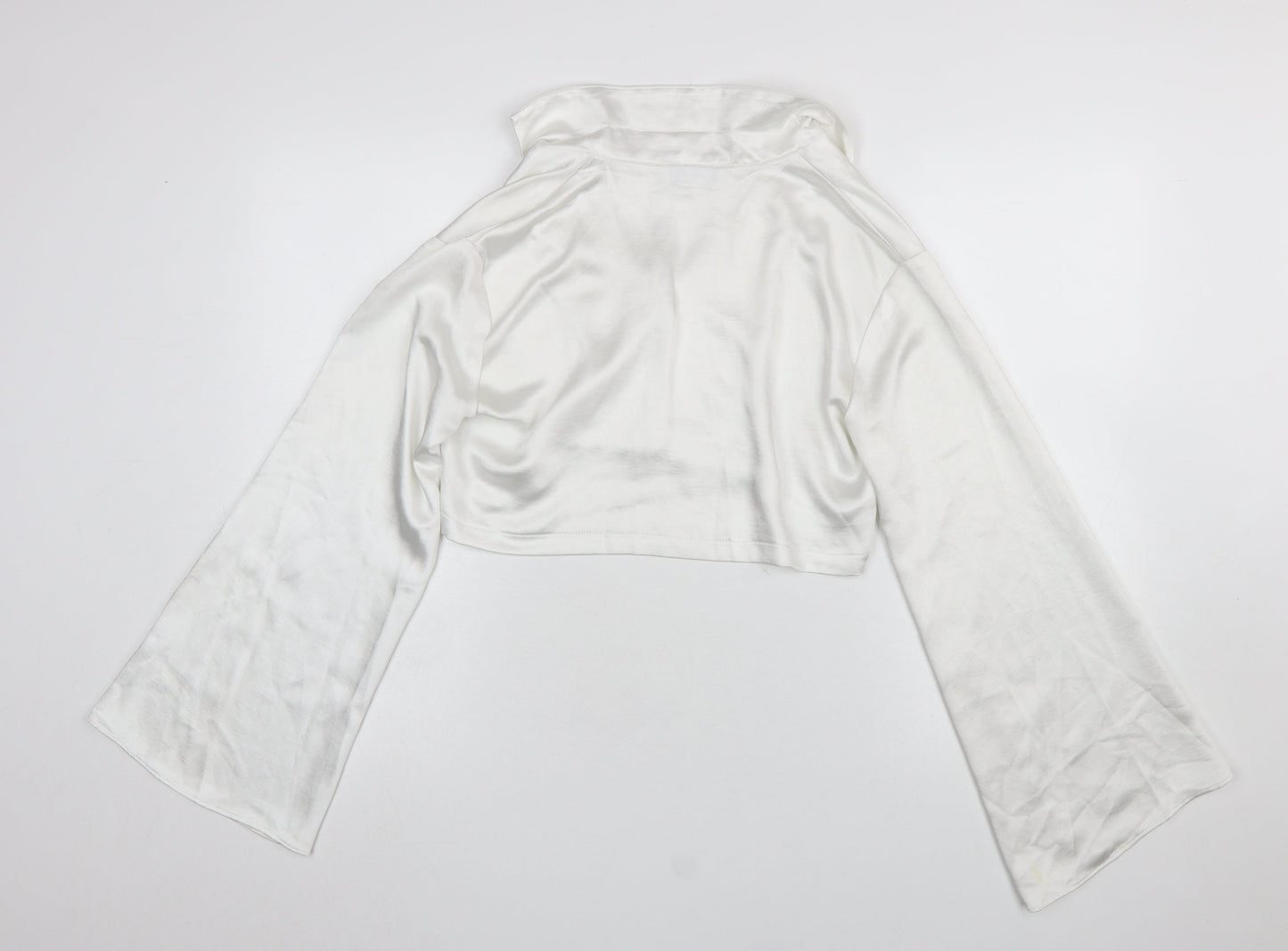 Labelrail Women’s White Cropped Satin Blouse UK 8 Long Sleeve Classic