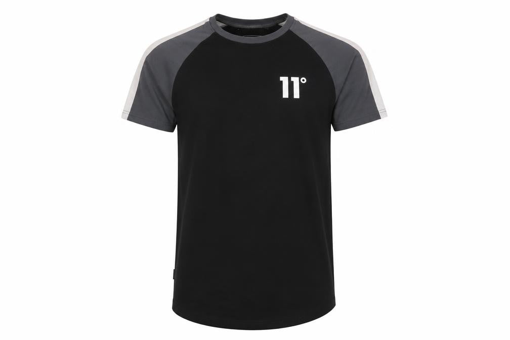 11 Degrees Men'S Black Colourblock Slim Fit T-Shirt Size S