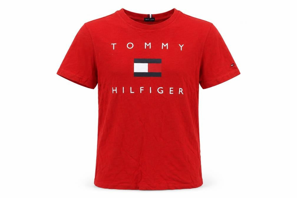 Tommy Hilfiger Boys Red Organic Cotton Logo T-Shirt Size 152